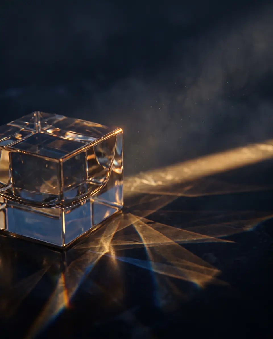 Crystal prisms refracting golden light