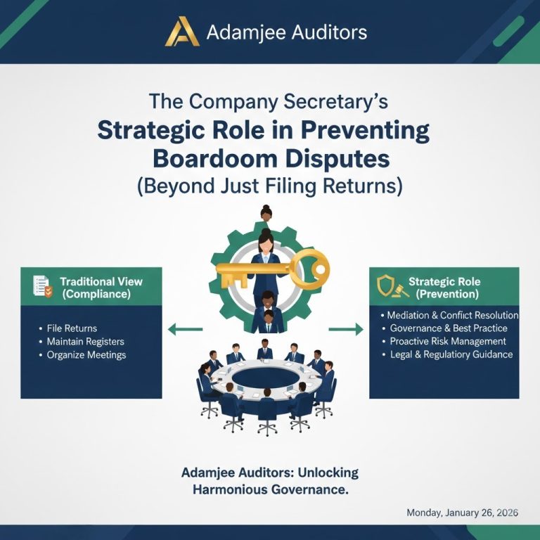 Read more about the article The Company Secretary’s Strategic Role in Preventing Boardroom Disputes (Beyond Just Filing Returns) | Adamjee Auditors